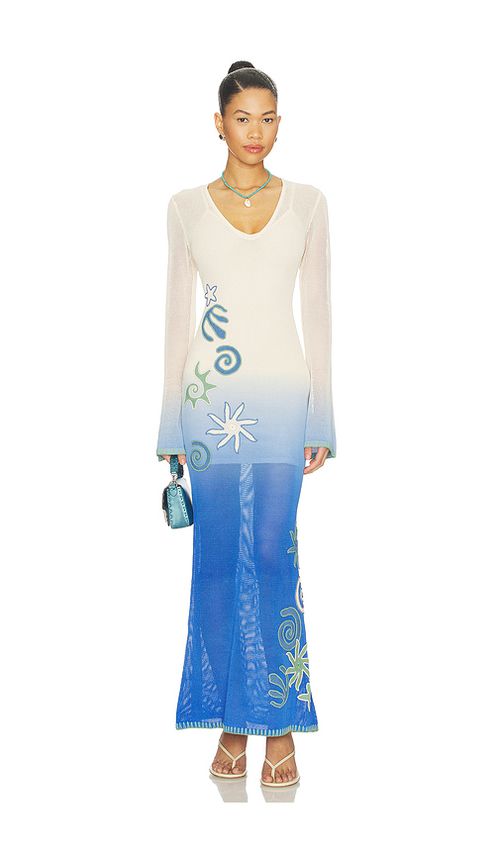 The Wolf Gang Malaga Maxi Dress in White,Blue. S. Also in M