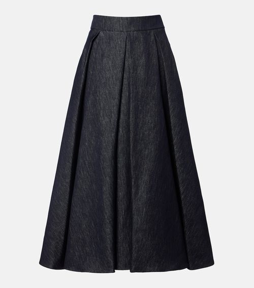 Pleated denim midi skirt