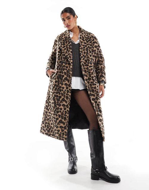 Stradivarius longline coat in leopard-Multi