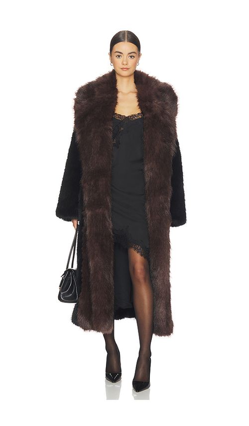 WeWoreWhat Faux Fur Belted Jacket in Black,Chocolate. - L also in M, S