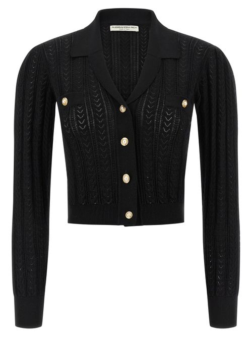 Openwork Knit Cardigan — Black