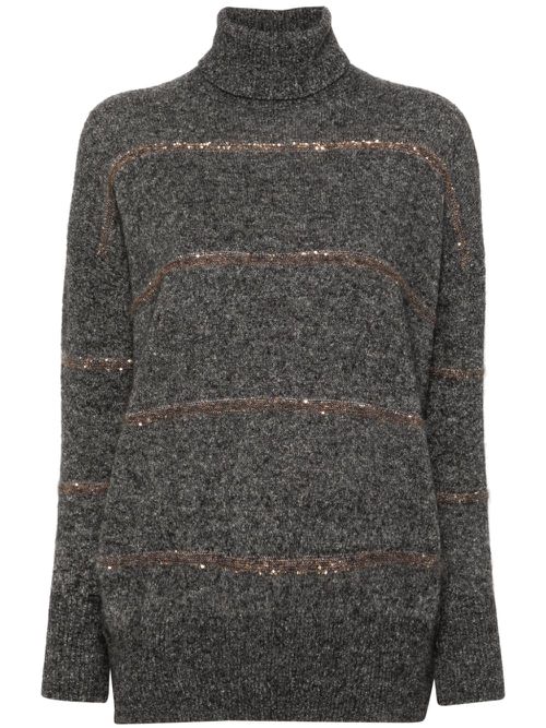 Sequin-embellished knitted jumper - Grey