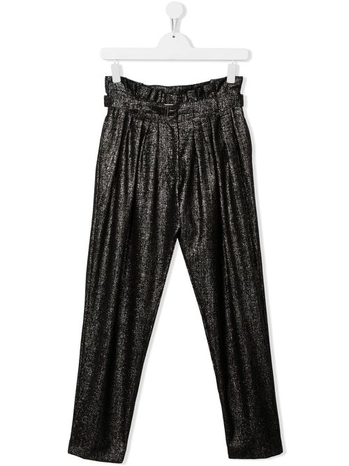 Metallic-finish belted trousers - Black