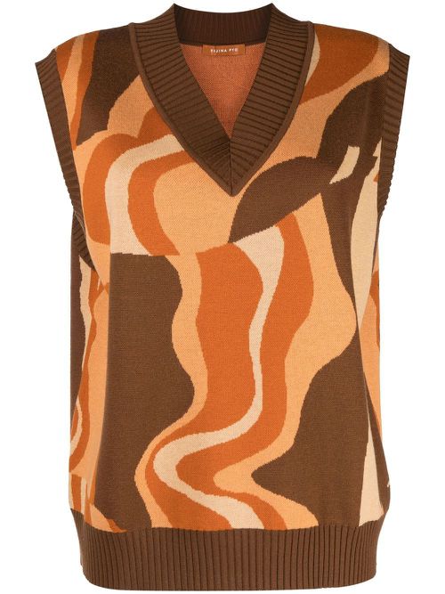 Frida abstract-pattern knit vest - Brown