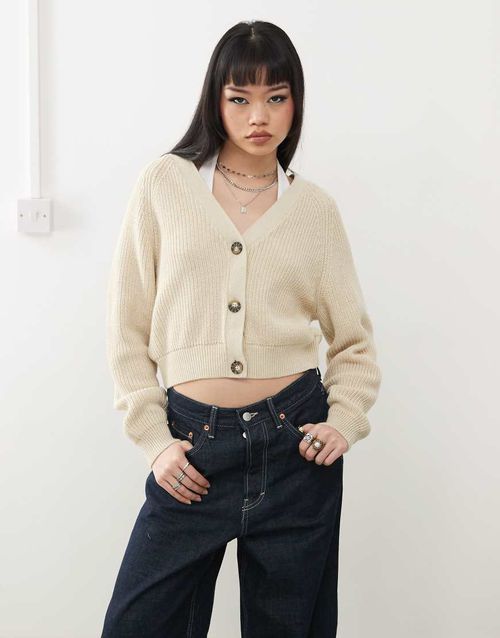 Cable rib knitted cardigan in gray melange