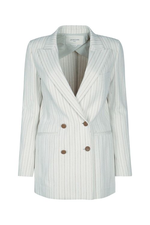 Pinstriped Cotton-Blend Blazer — White