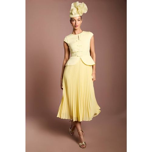 Coast Women's Lisa Tan Bandage Bodice Pleat Skirt Bow Detail Midi Dress in Lemon