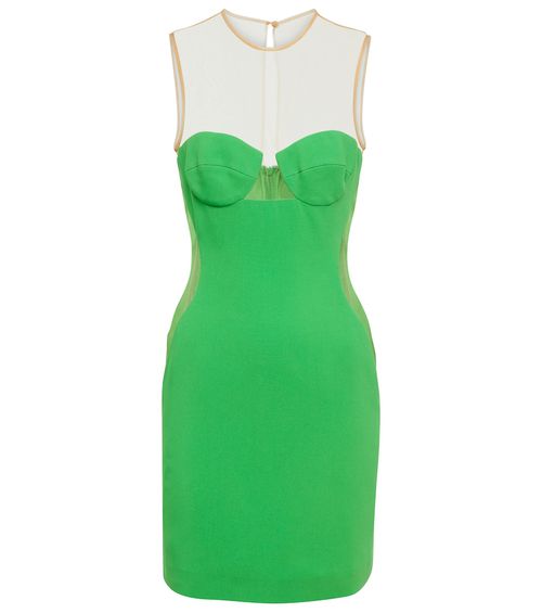 Mesh-paneled crêpe minidress