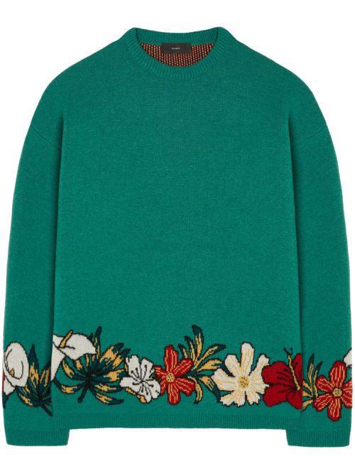 Floral intarsia-knit cashmere jumper - Green