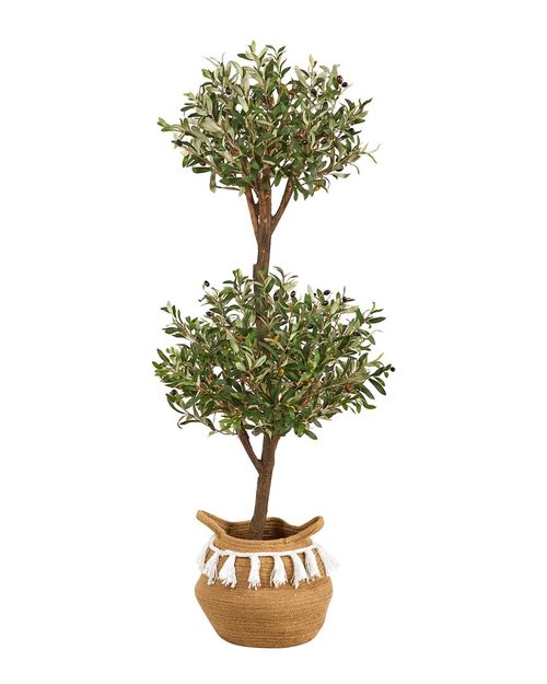 4.5ft Artificial Olive Double Topiary Tree with Handmade Tassel Basket