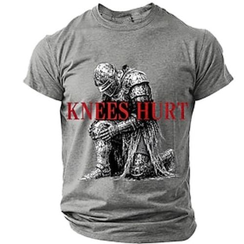 Knees Hurt Medieval Knight Kneeling In Armor Funny Men's Sarcastic Meme Ironic Vintage T Shirt Graphic Crew Neck Short Sleeve Streetwear Casual Gift for Him De