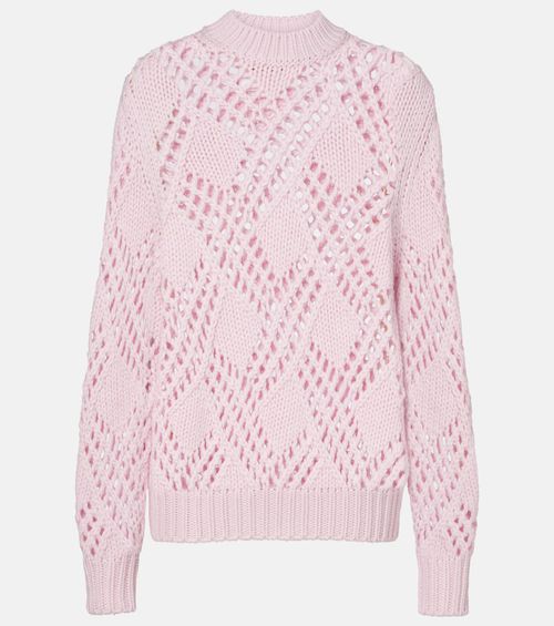 Lace-trimmed virgin wool sweater