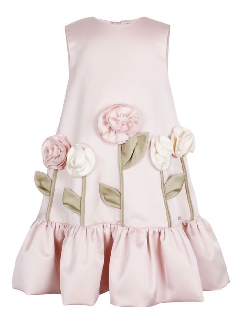 Rose-embellished ruffled dress - Pink