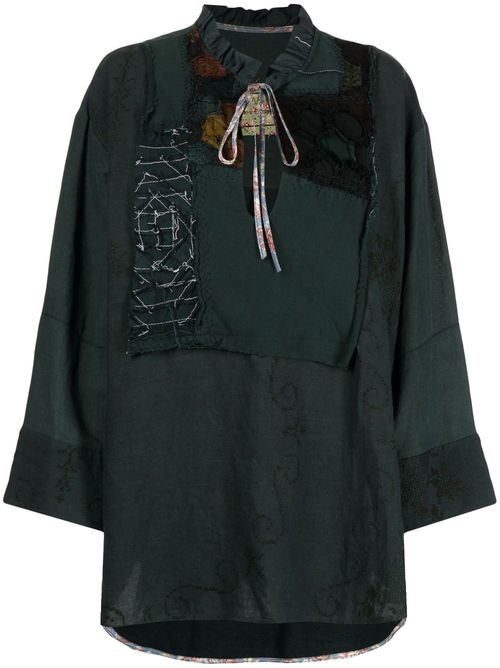 Patchwork-design cotton tunic - Green