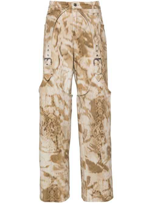 Python-print wide-leg jeans - Neutrals