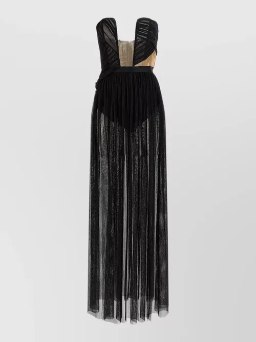 Nensi Dojaka - strapless gown sheer overlay ruched mesh