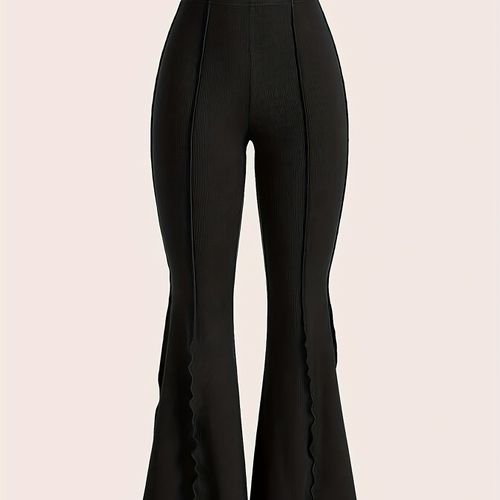 TEMU Plus , Women's High-waisted Stretchy Flared Pants - Machine-washable Solid Color Trousers, Elegant Versatile Fit For Casual & Formal Wear