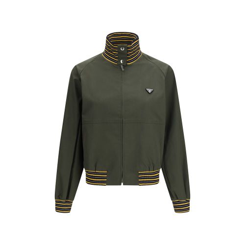 Striped Technical Canvas Bomber Jacket — Green