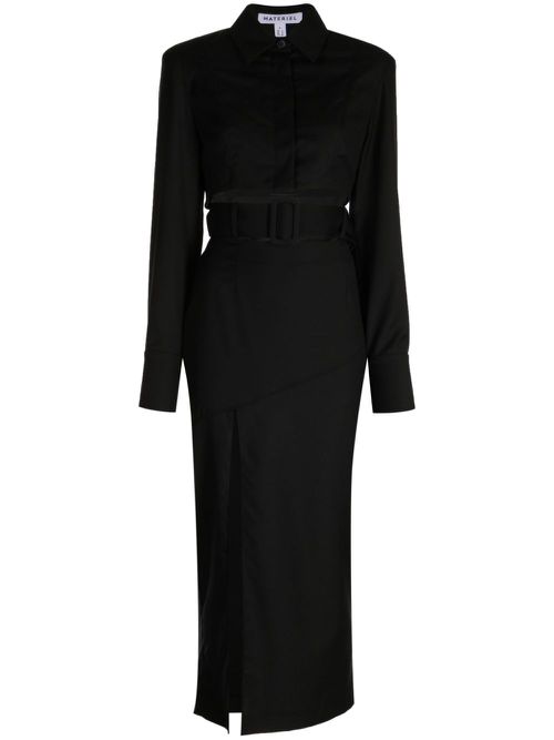 Cut out-detail belted wool dress - Black