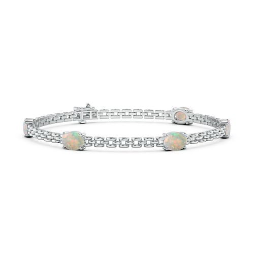 Angara 2.25 Carats Five Stone Oval Opal Station Link Bracelet in 14K White Gold