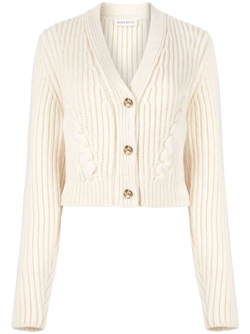 V-neck knit cardigan - White