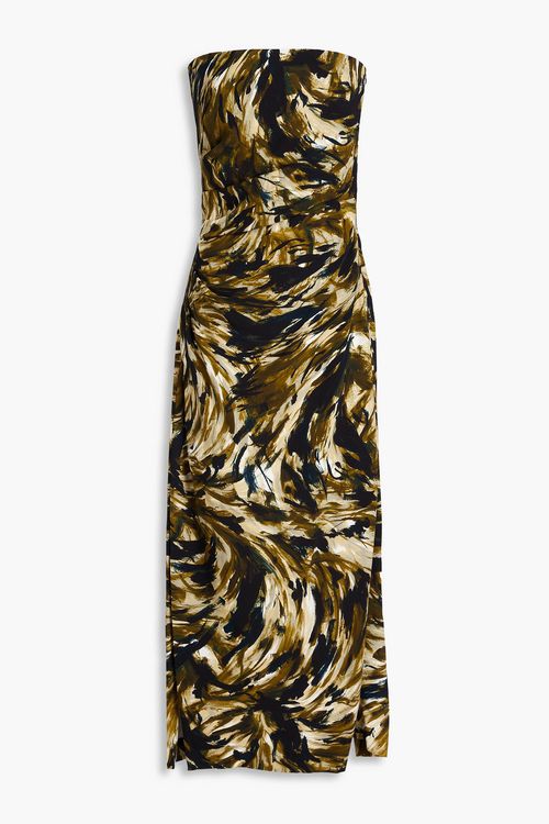 Strapless printed stretch-crepe maxi dress