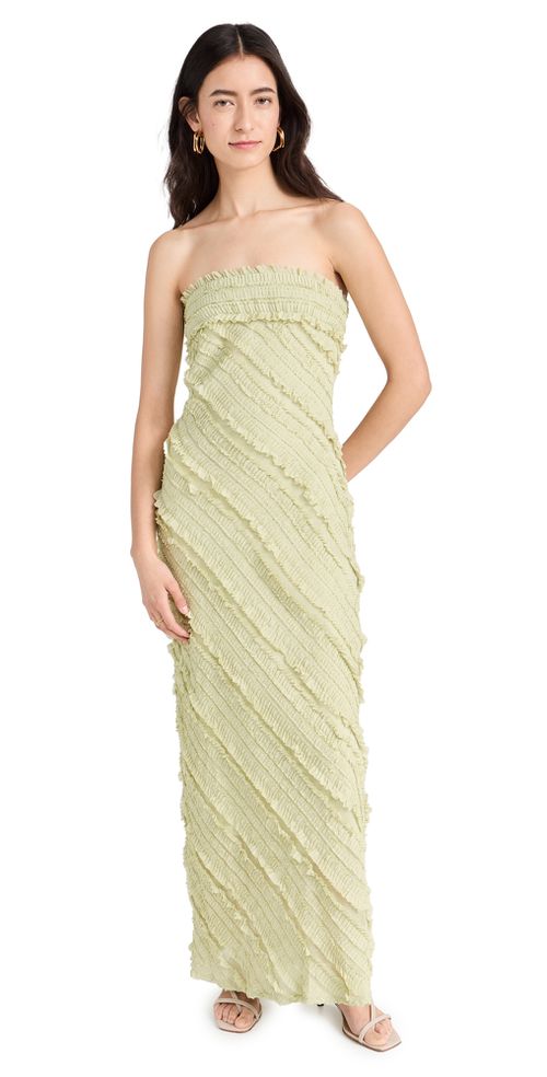 Strapless Ruffled Maxi Dress Pistachio