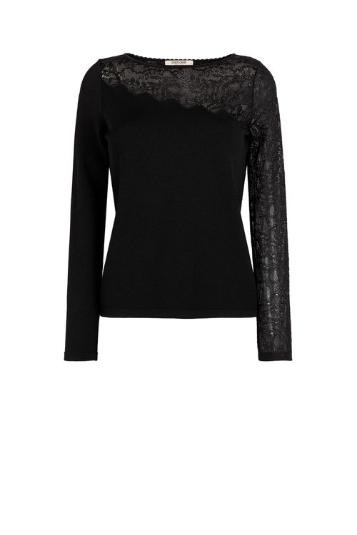 Floral-knit Lace-insert Top