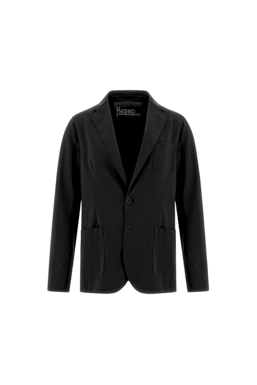 Single-Breasted Wool-Blend Blazer — Black