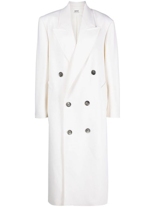 Double-breasted virgin-wool coat - White