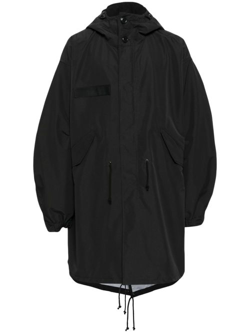 Drop-shoulder hooded parka coat - Black