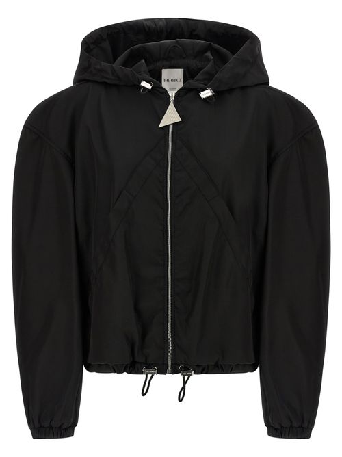 Hooded Nylon Bomber Jacket — Black