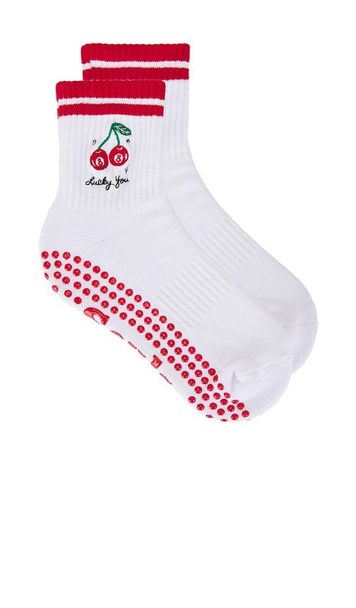 Souls. Lucky You Grip Socks in White,Red.  S/M. Also in