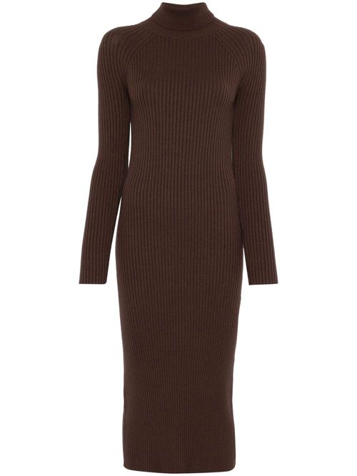 Ribbed midi dress - Brown