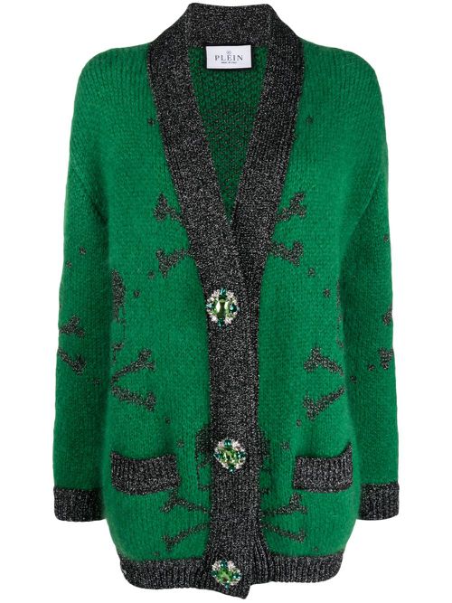Skull-print mohair-blend cardigan - Green