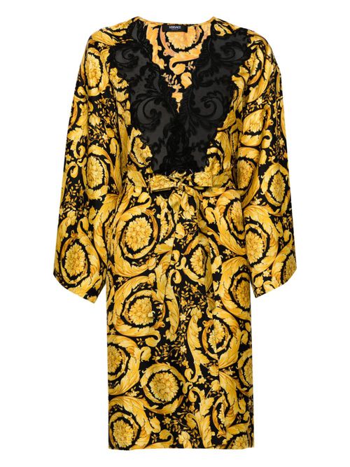 Barocco-print silk robe - Black
