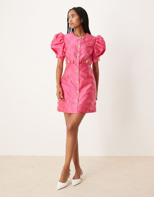 X ASOS Anemone jaquard mini dress in fuchsia-pink