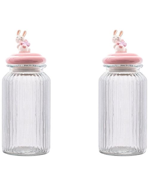 Set Of 2 Figural Knob Glass Canisters