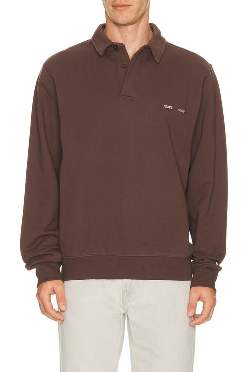 Quiet Golf Monogram Washed Rugby Sweater in Brown - Black. S also in M, L, XL/1X