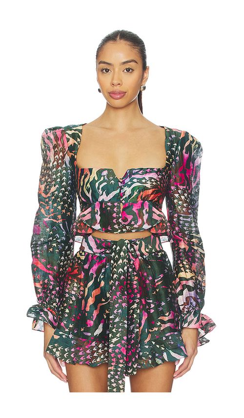 LA FUORI Graphic Jungle Top in Green. XL. Also in M
