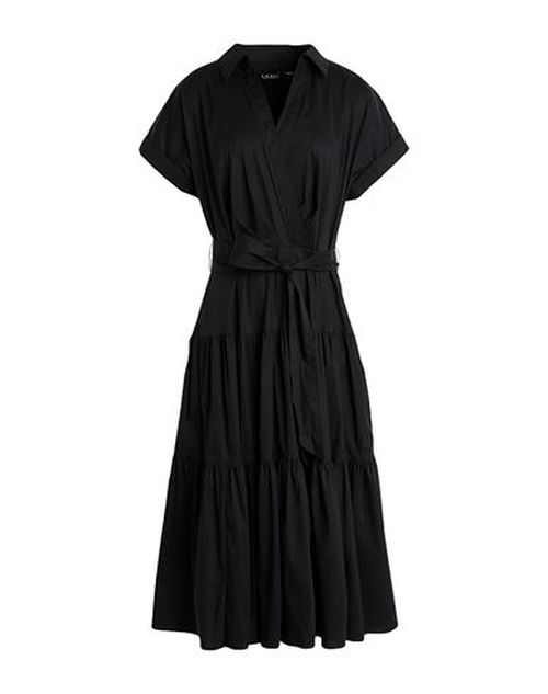 Belted Cotton-blend Tiered Dress Woman Midi dress Black