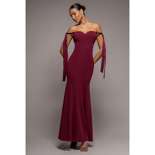 Goddiva Multiway Bow Soft Satin Sweetheart Maxi Dress - Burgundy