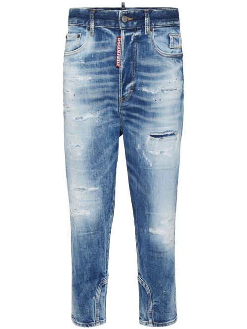Distressed-effect tapered jeans - Blue