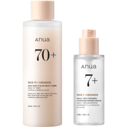 ANUA - Rice 70 Glow Milky Toner - 250ml + 7 Rice Ceramide Hydrating Barrier Serum - Set