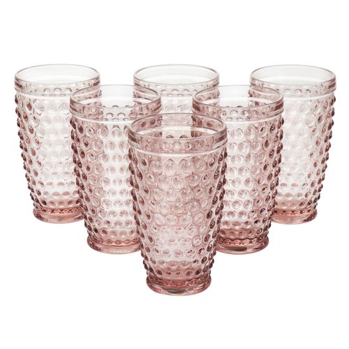 6 Piece Hobnail Handmade Glass Tumbler Set in Pink