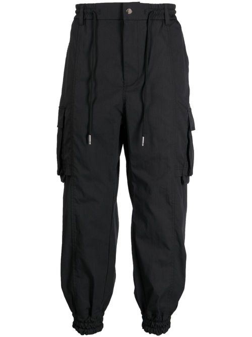 Drawstring-waistband cargo trousers - Black