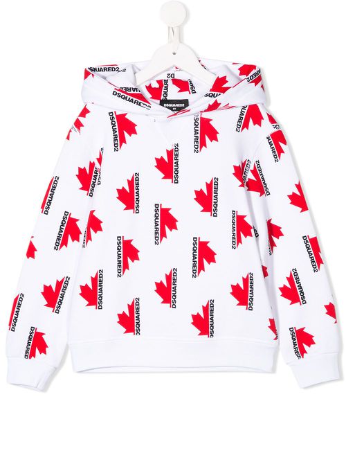 Maple leaf print hoodie - White
