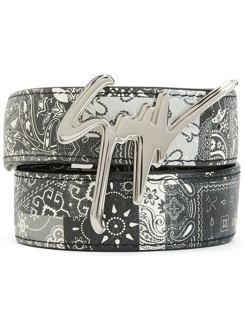 Paisley-print leather belt - Black