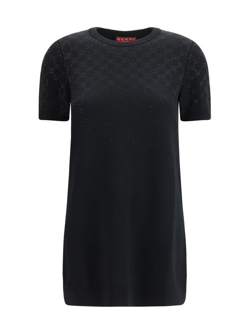GG Crystal-Embellished Wool-Blend Mini Dress — Black