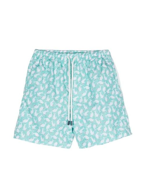 Graphic-Print Swim Shorts — Turquoise